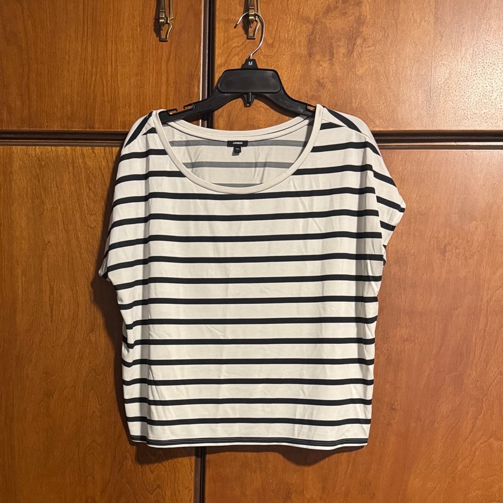 Express Black and White Striped Short Sleeve Top